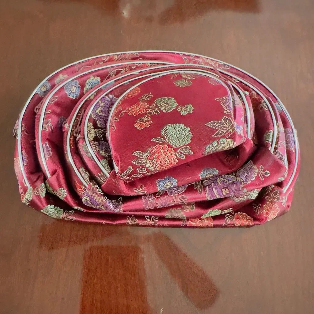 Asian Style Nesting Doll Cosmetic Travel Make up Zip Bags Set of 5 Color Choice
